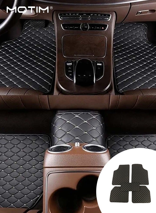 Motim 5 Pcs Leather Car Floor Mat Set for Cars SUVs and Trucks, Waterproof Car Flooring, Car Floor Liners All Weather Protection, Suitable for Most Vehicles, Black Beige - Image 2
